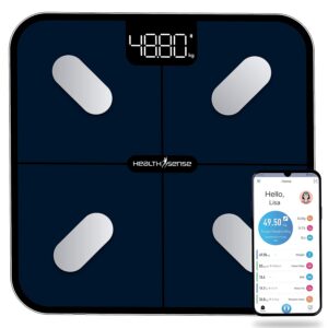 HealthSense Bluetooth BMI Weight Machine for Body Weight, Digital Body Fat Analyzer Machine & Smart Body Composition Scale with Mobile App, 15 Body Composition, LED Display, BIA Technology & 1 Year Warranty - HealthU+ BS 181